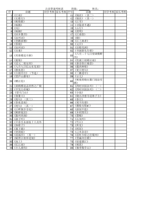 古诗背诵考核表