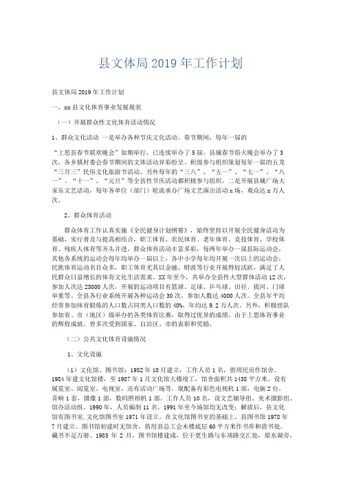 最新-县文体局2019年工作计划 精品