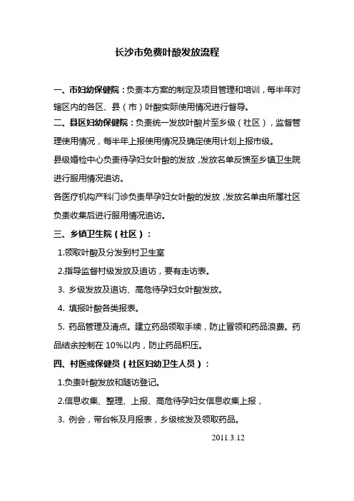 长沙市免费叶酸发放流程