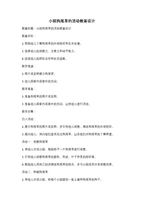 小班狗尾草的活动教案设计
