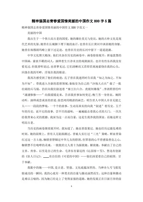 精神强国志青春爱国情美丽的中国作文800字5篇