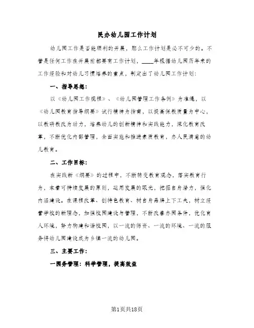 2024年民办幼儿园工作计划（五篇）