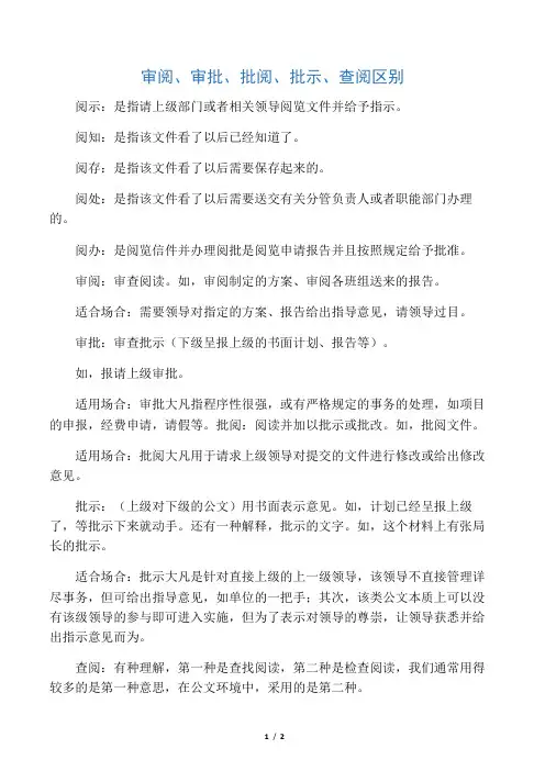 (完整版)审阅、审批、批阅、批示、查阅区别