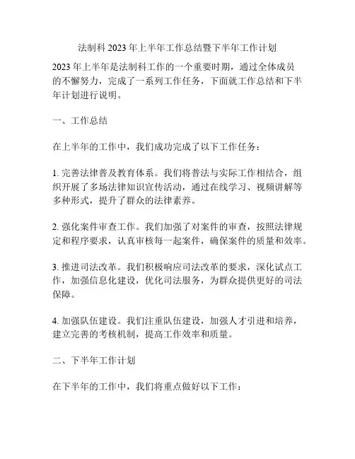 法制科2023年上半年工作总结暨下半年工作计划
