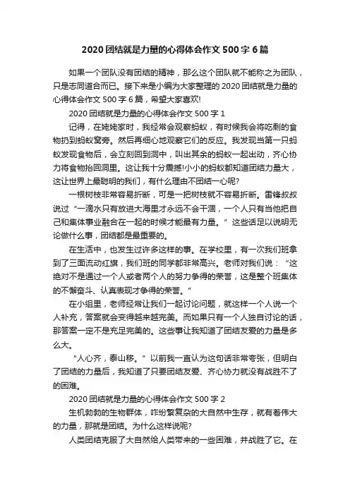 2020团结就是力量的心得体会作文500字6篇