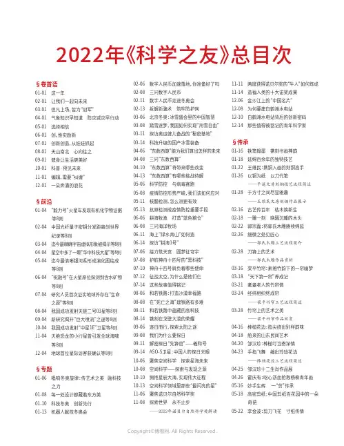 2022年《科学之友》总目次