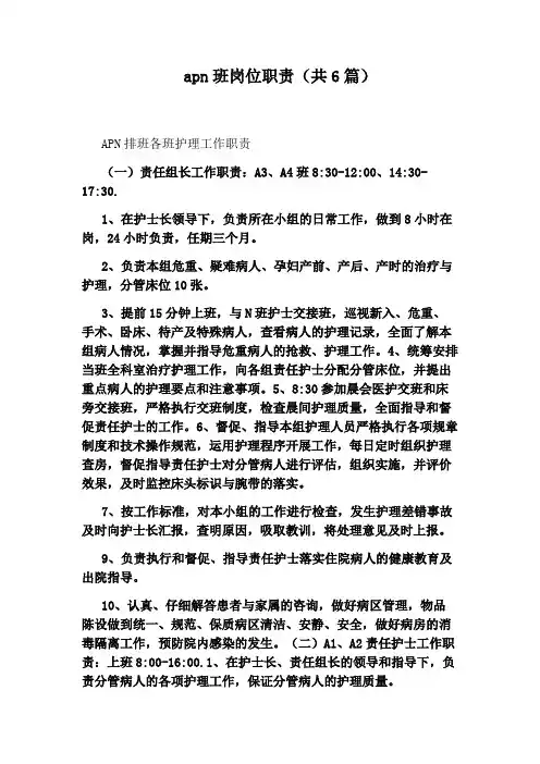 apn班岗位职责(共6篇)