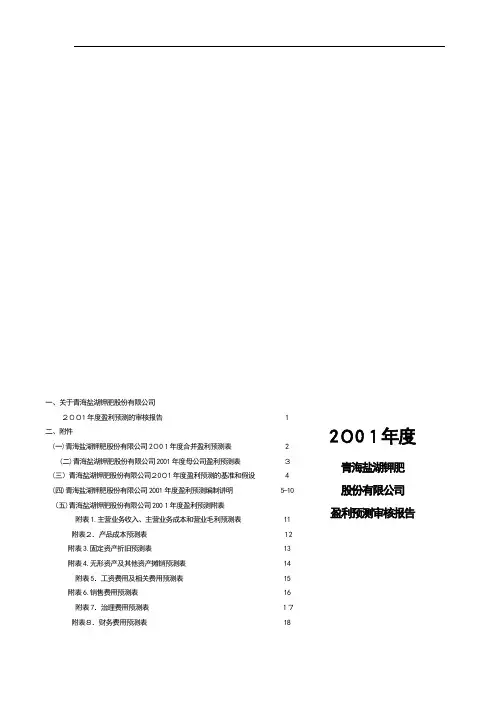 青海盐湖钾肥股份有限公司盈利预测审核分析报告