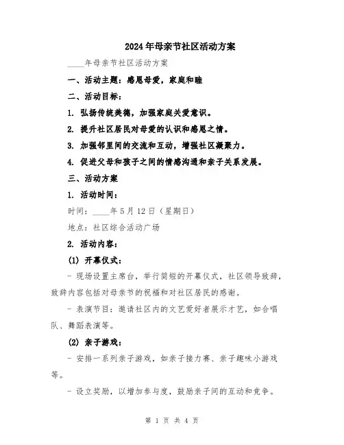 2024年母亲节社区活动方案