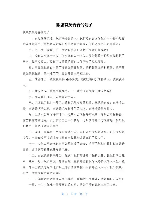 歌颂赞美青春的句子