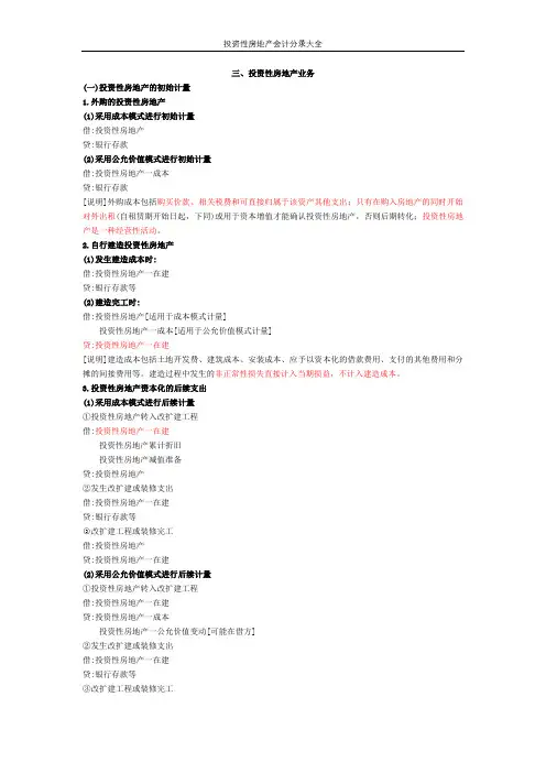 投资性房地产会计分录大全