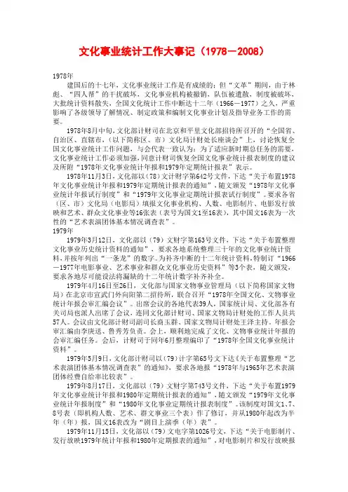 文化事业统计工作大事记(1978-2008)