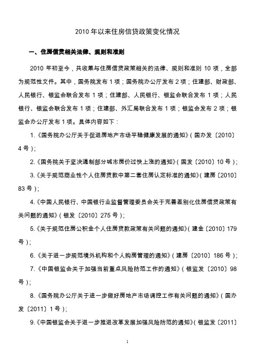 2010年以来住房信贷政策变化情况