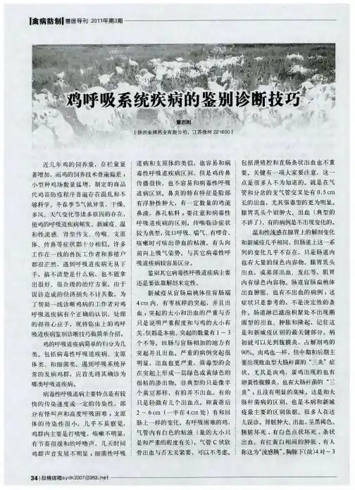 鸡呼吸系统疾病的鉴别诊断技巧