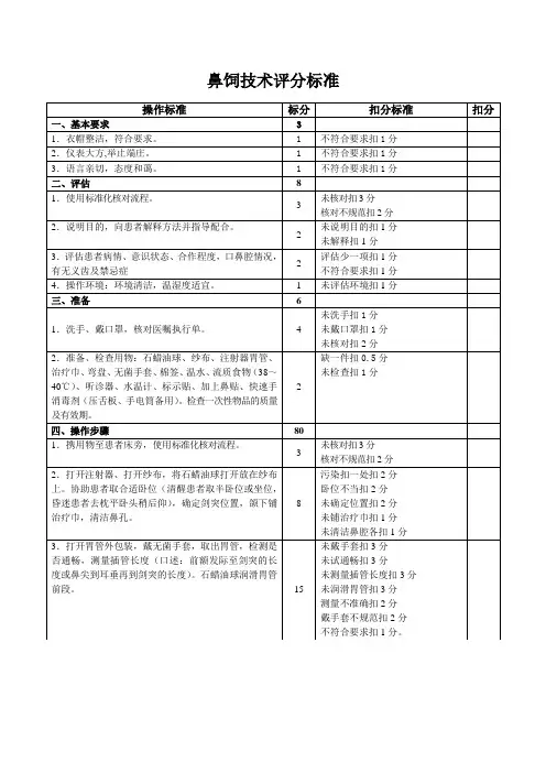 鼻饲技术评分标准