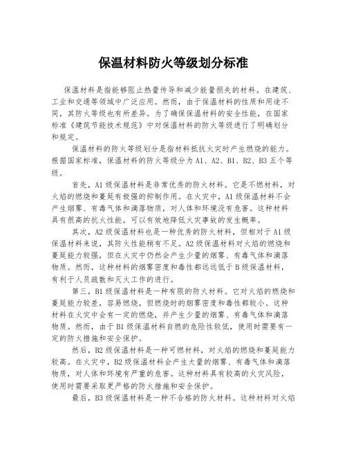 保温材料防火等级划分标准
