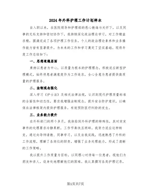 2024年外科护理工作计划样本（三篇）