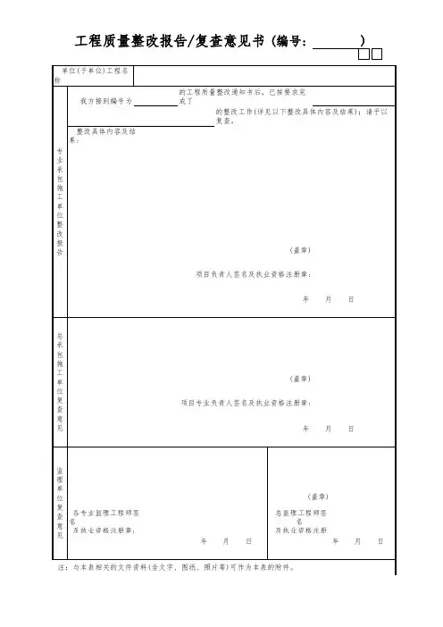 工程质量整改报告复查意见书