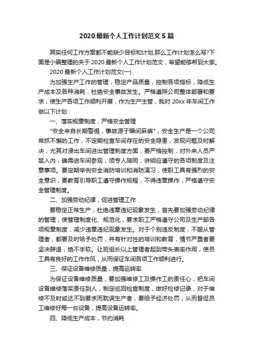 2020最新个人工作计划范文5篇
