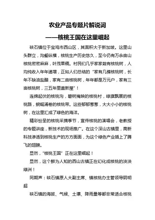 核桃产品专题片解说词