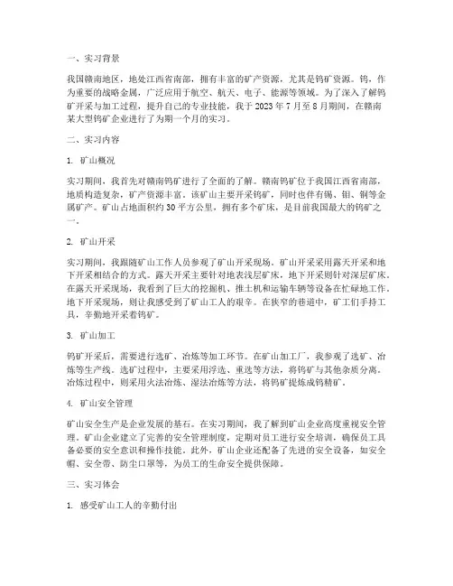 赣南钨矿实习报告
