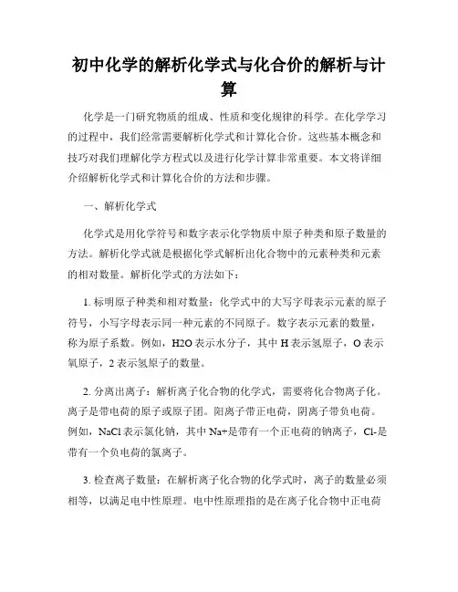 初中化学的解析化学式与化合价的解析与计算