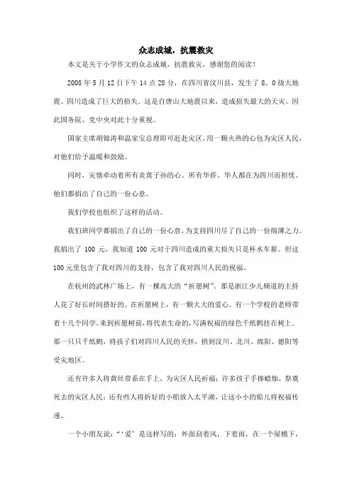 众志成城,抗震救灾_小学作文