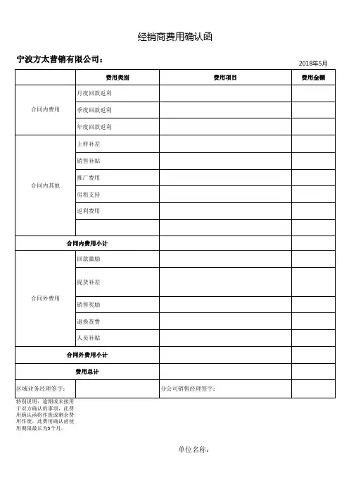 经销商费用确认函