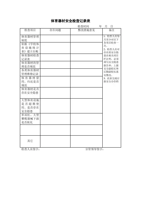 体育器材安全检查记录表