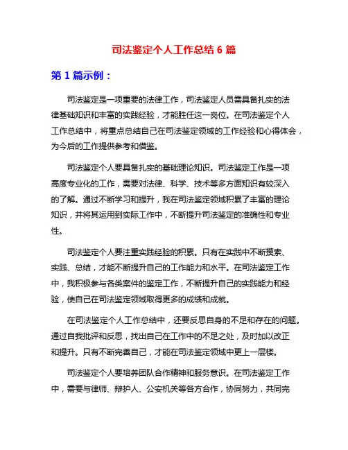 司法鉴定个人工作总结6篇