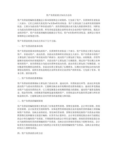 资产负债表重点知识点总结