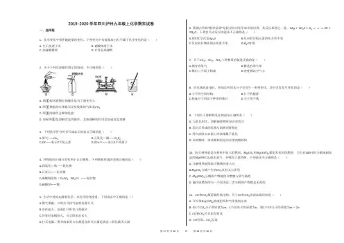 2019-2020学年四川泸州九年级上化学期末试卷(1)