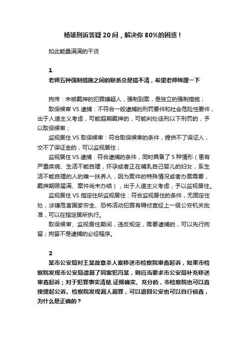 杨雄刑诉答疑20问，解决你80%的困惑！