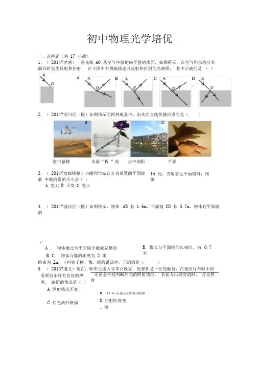 (完整版)初中物理光学培优