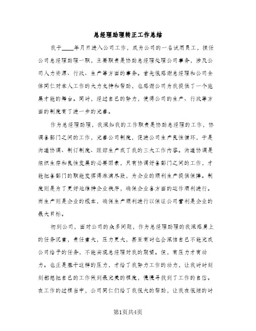 总经理助理转正工作总结（2篇）