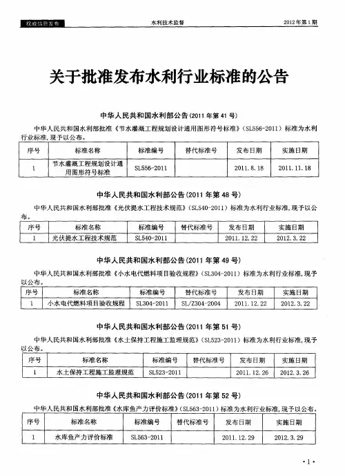 关于批准发布水利行业标准的公告