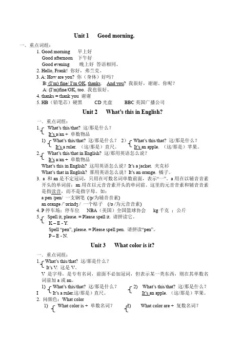鲁教版六年级下册英语 全册重点