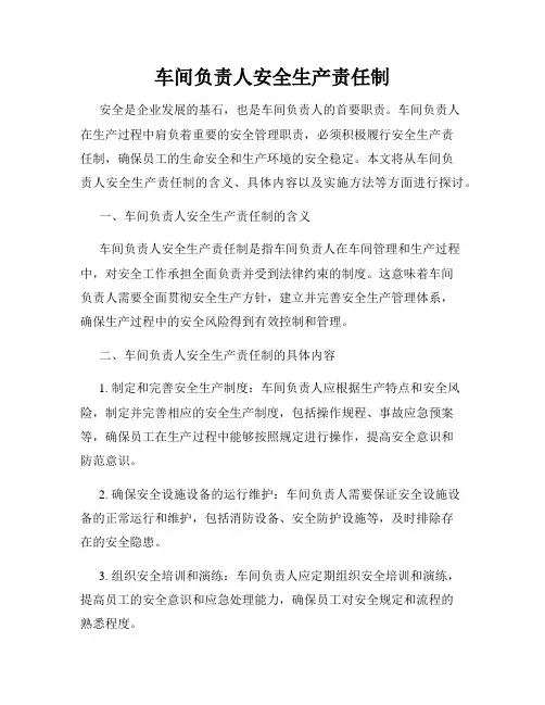 车间负责人安全生产责任制