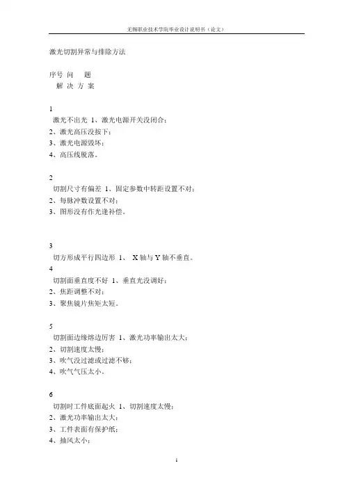 激光切割异常与排除方法
