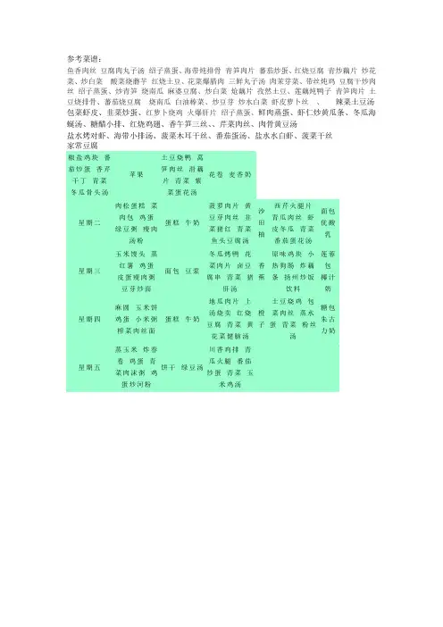 托管参考菜谱