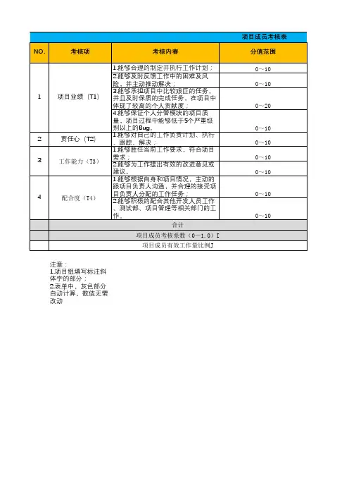 项目成员评估表