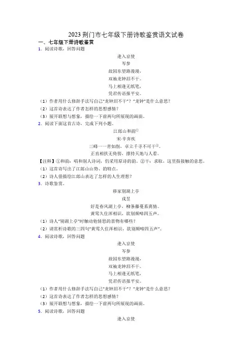 2023荆门市七年级下册诗歌鉴赏语文试卷