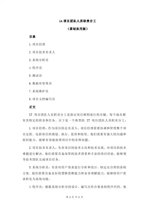 it项目团队人员职责分工