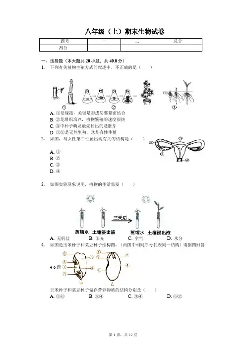 山东省菏泽市   八年级(上)期末生物试卷(含答案)
