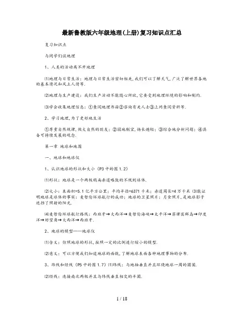 最新鲁教版六年级地理(上册)复习知识点汇总