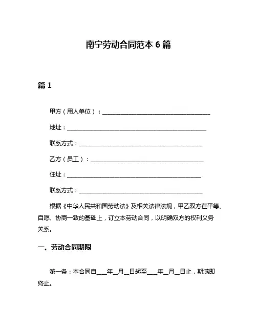 南宁劳动合同范本6篇