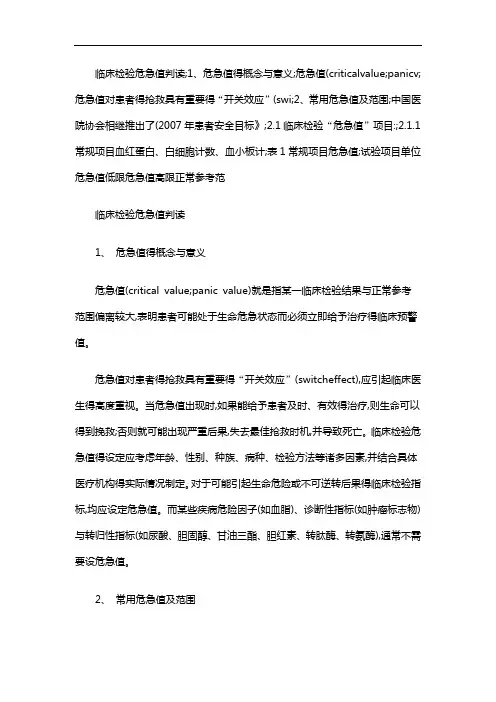 临床危急值的概念和意义