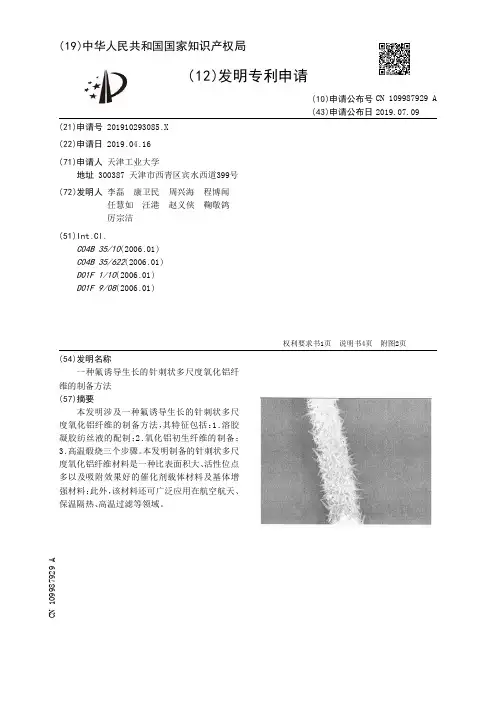 【CN109987929A】一种氟诱导生长的针刺状多尺度氧化铝纤维的制备方法【专利】