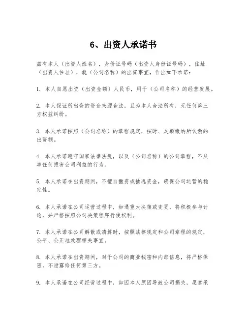 6、出资人承诺书