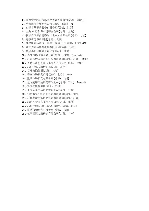 全球市场研究企业前25名